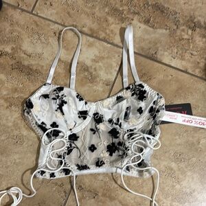 ROMWE Black and White Floral Lace Bustier